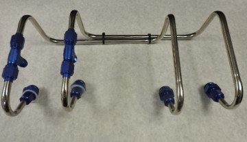 TBS 4372-BLUE  Line kit  - Dual Inlet 4150 Carb Fuel Lines - Stainless w BLUE Fittings